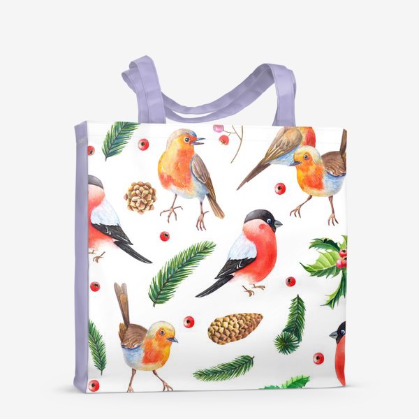 Сумка-шоппер «Зимние птицы с ягодами»