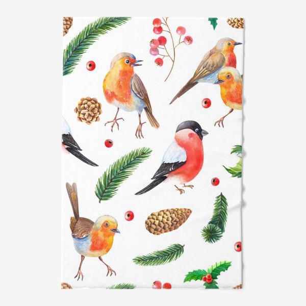 Полотенце «Зимние птицы с ягодами»