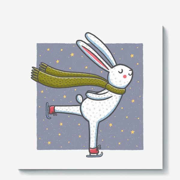 Холст «Милый заяц на коньках»