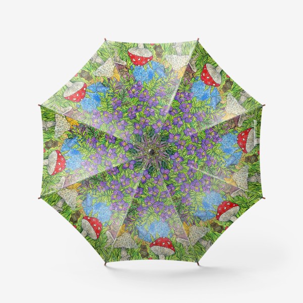 Зонт «Лесная сказка фиалки, папоротник и грибы»