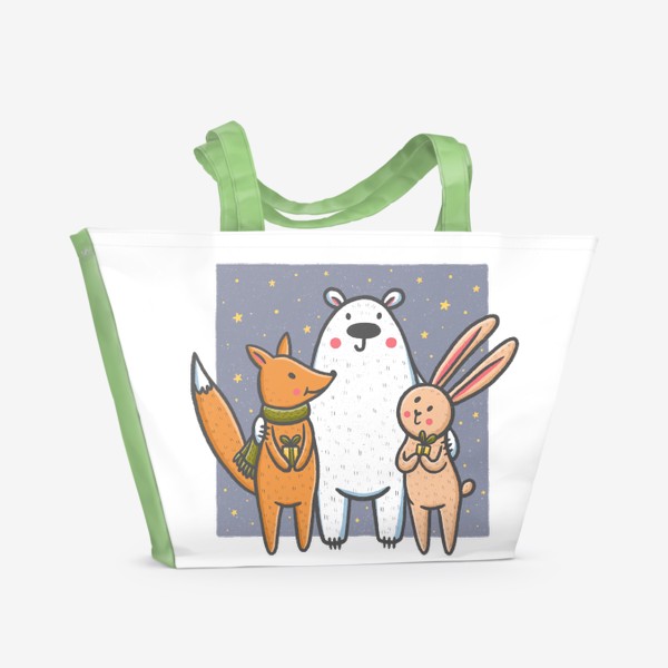 Пляжная сумка «Медведь, лиса и заяц в новый год»