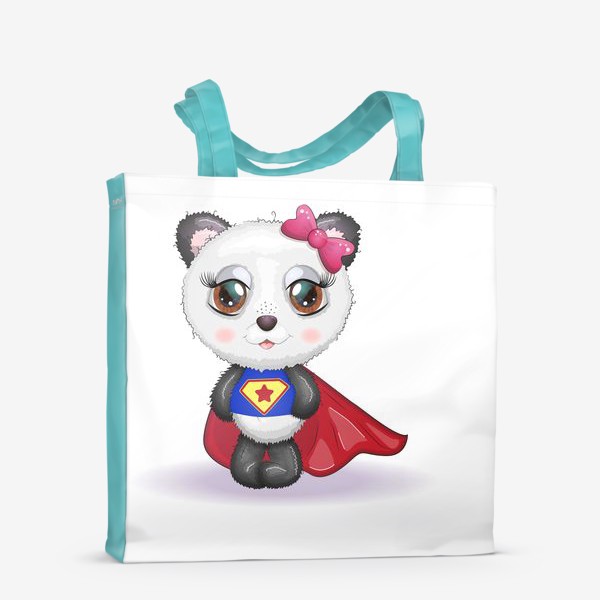 Сумка-шоппер «Мишка-панда  супер-герой в плаще летит на помощь»