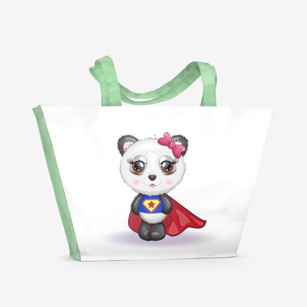Пляжная сумка «Мишка-панда  супер-герой в плаще летит на помощь»