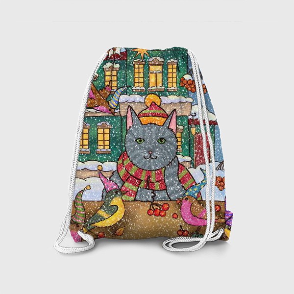 Рюкзак «Милый кот и птицы»