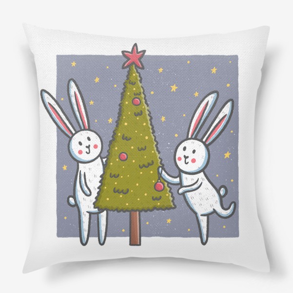 Подушка &laquo;Милые зайцы наряжают елку. Новый год&raquo;