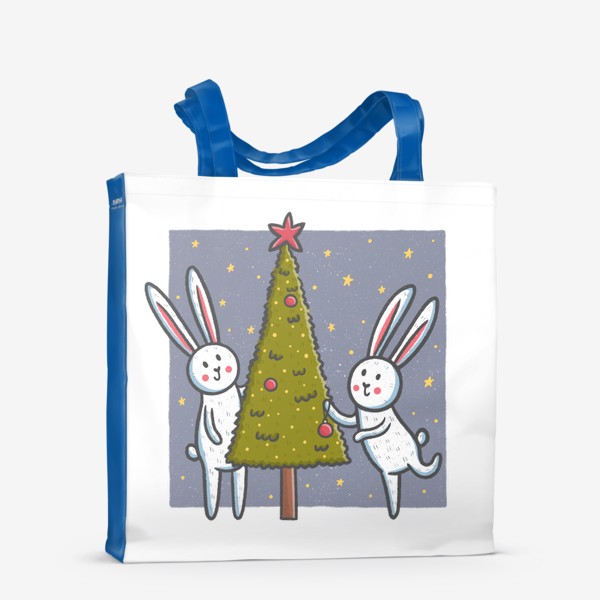 Сумка-шоппер «Милые зайцы наряжают елку. Новый год»