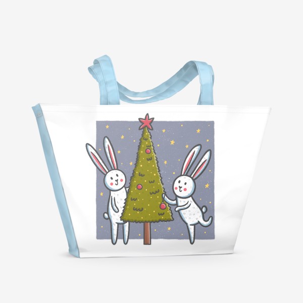Пляжная сумка &laquo;Милые зайцы наряжают елку. Новый год&raquo;