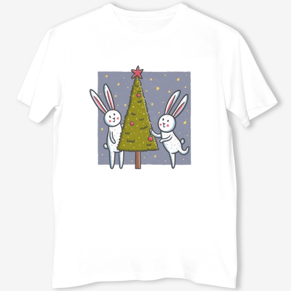 Футболка &laquo;Милые зайцы наряжают елку. Новый год&raquo;