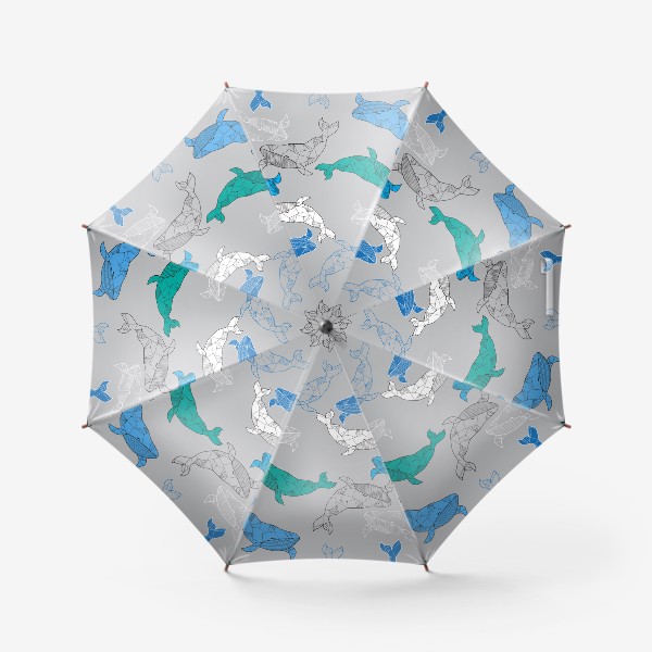 Зонт «Графические киты - Паттерн на сером фоне»