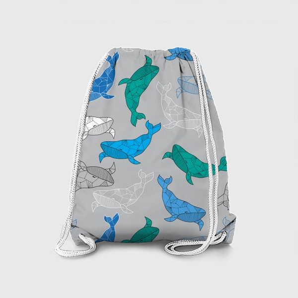 Рюкзак «Графические киты - Паттерн на сером фоне»