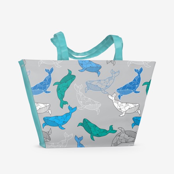 Пляжная сумка «Графические киты - Паттерн на сером фоне»