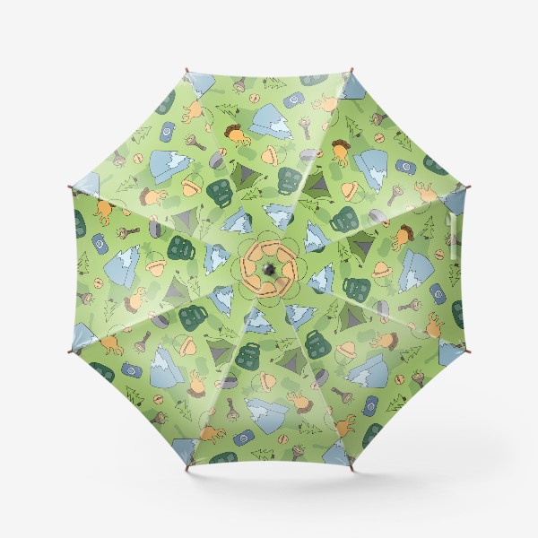 Зонт «Поход в горы - Зеленый паттерн»