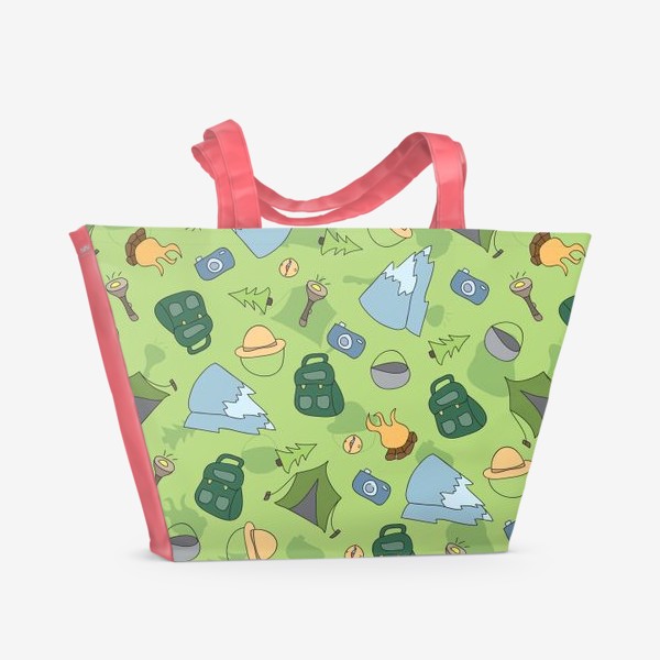Пляжная сумка «Поход в горы - Зеленый паттерн»