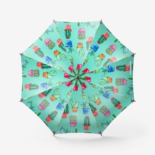 Зонт «Кактусы в горшках на бирюзовом фоне»