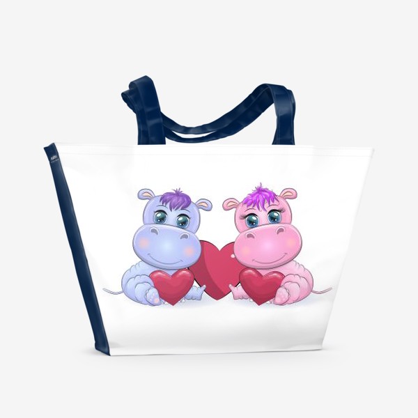 Пляжная сумка «Влюбленные бегемотики с сердечком, 14 февраля»