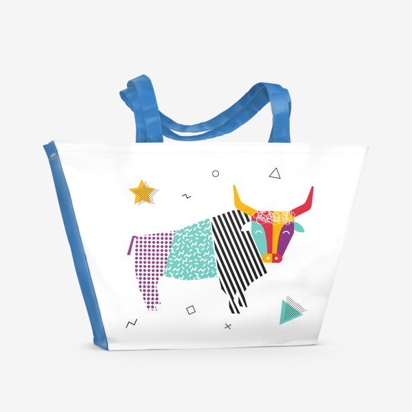Пляжная сумка «Разноцветный бык в стиле "Мемфис"»