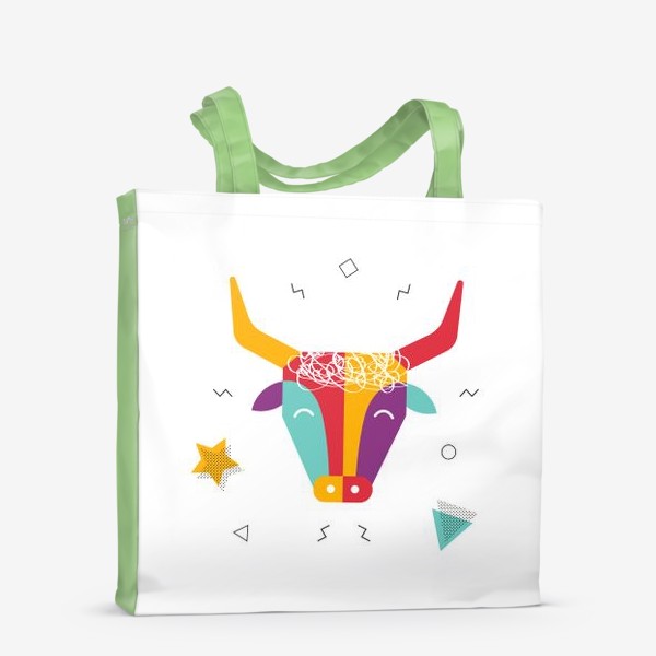 Сумка-шоппер «Разноцветный бык в стиле "Мемфис"»