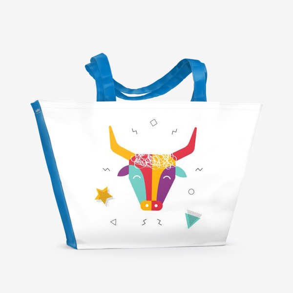 Пляжная сумка «Разноцветный бык в стиле "Мемфис"»
