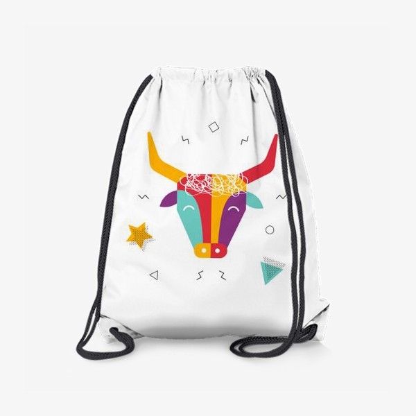 Рюкзак «Разноцветный бык в стиле "Мемфис"»