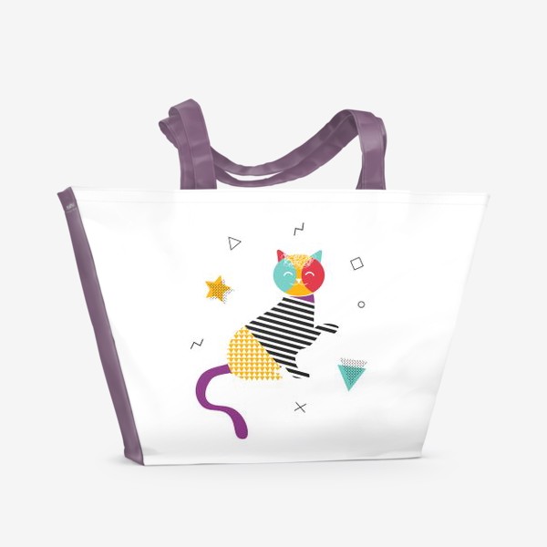 Пляжная сумка &laquo;Разноцветный кот в стиле "Мемфис"&raquo;