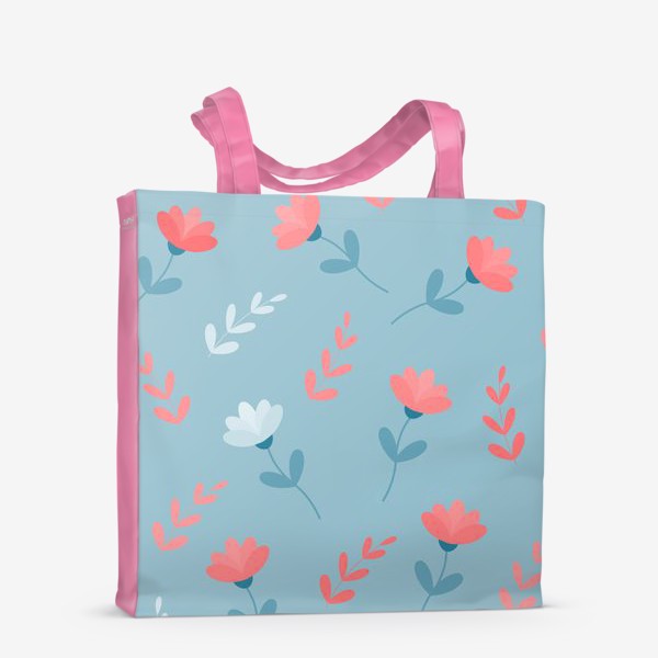 Сумка-шоппер «Листики и цветочки на голубом фоне»