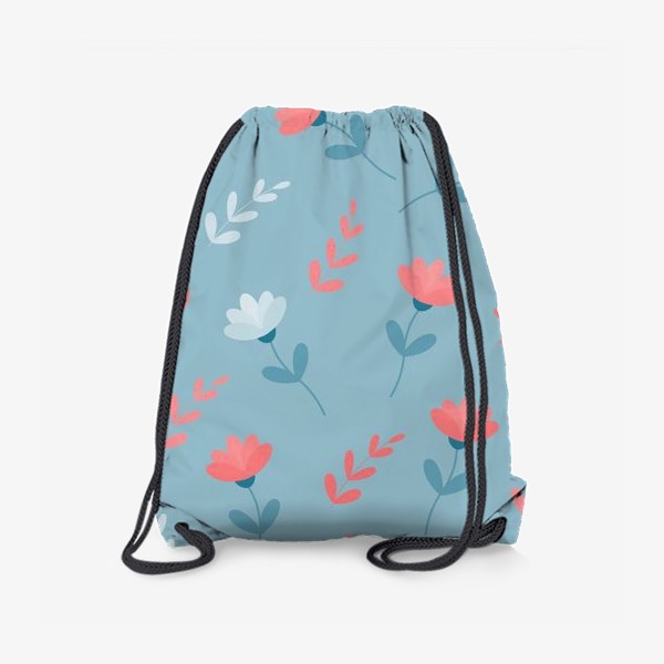 Рюкзак «Листики и цветочки на голубом фоне»