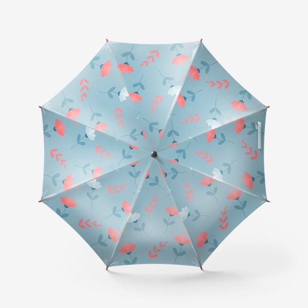 Зонт «Листики и цветочки на голубом фоне»
