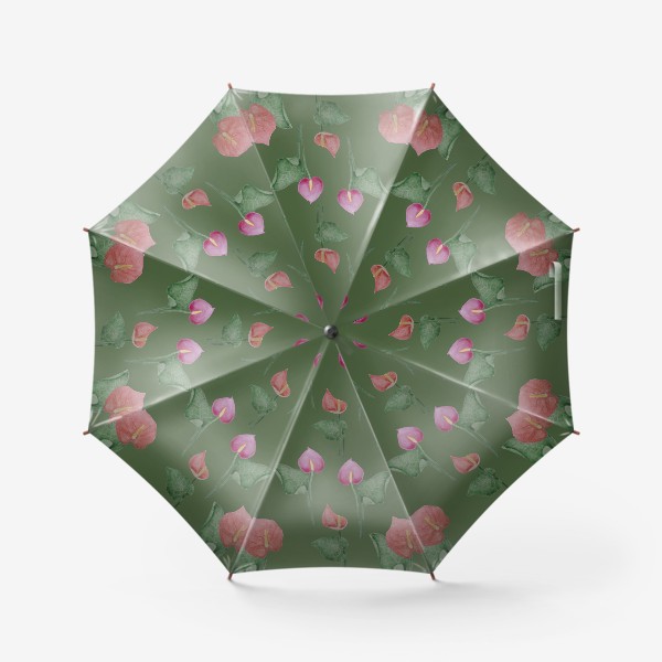 Зонт «Антуриумы на зеленом фоне»