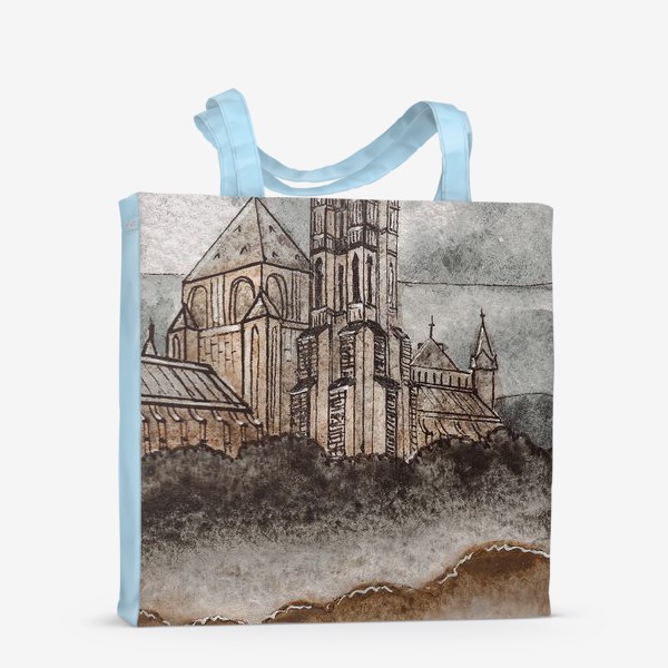 Сумка-шоппер «Французский замок и рыцарь на закате, в средневековом стиле, акварель»