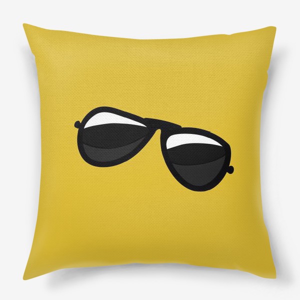 Подушка «Путешественник на жёлтом фоне, турист в солнечных очках, надпись - всегда путешествуй! Ver. 1»