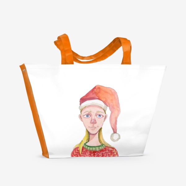 Пляжная сумка «Милая девушка в новогоднем колпаке »