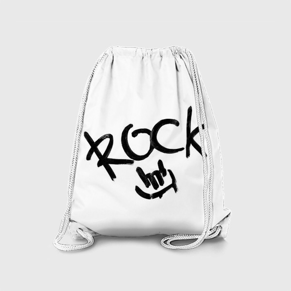 Рюкзак «Рок! Чёрно-белый принт с надписью. Для любителя музыки потяжелее. Сочный леттеринг, брызжущий энергией рок-музыки!»
