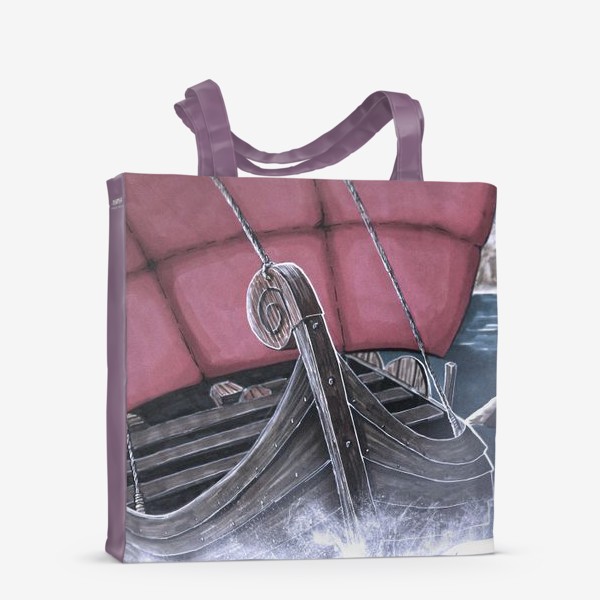 Сумка-шоппер «Викинг и драккар. Корабль викинга в море. Иллюстрация маркерами. Лодка океан викинги история реконструкция сериал фильм»