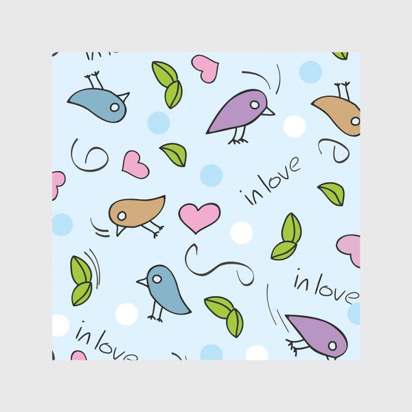 Скатерть «In love - Птички на голубом фоне»