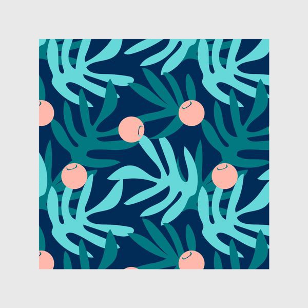 Шторы «Тропические растения и ягоды на синем фоне»