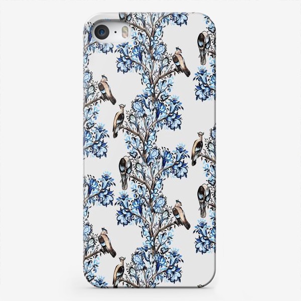 Чехол iPhone «Сойки в зимнем лесу на белом »