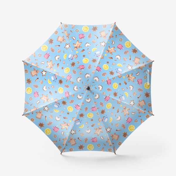 Зонт «Имбирные человечки (на голубом) »