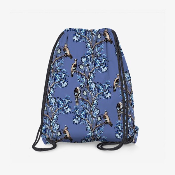 Рюкзак «Сойки в зимнем лесу на синем»
