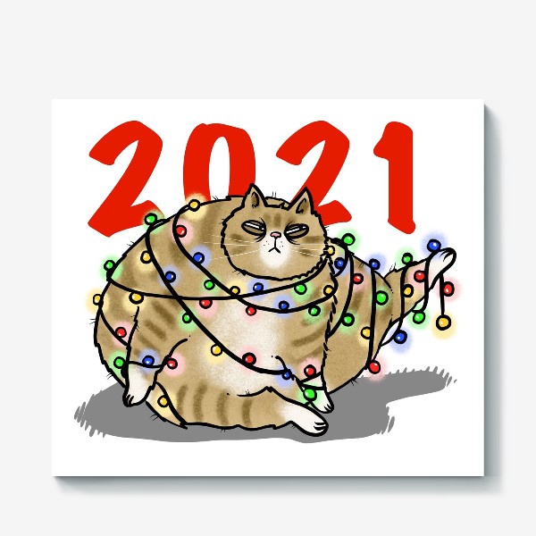 Холст «Кот и гирлянда.2021»
