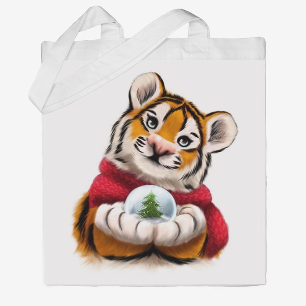Сумка хб «Новогодний тигр в красном шарфе»