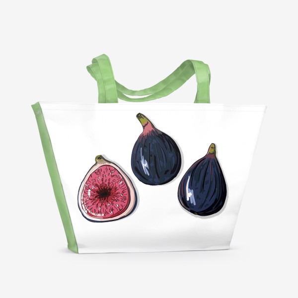 Пляжная сумка «Инжир в кожуре и в разрезе. Яркие сочные плоды фигового дерева. Фрукты»