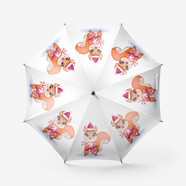 Зонт «Белка с кенди-кейн в шапке Санты)»