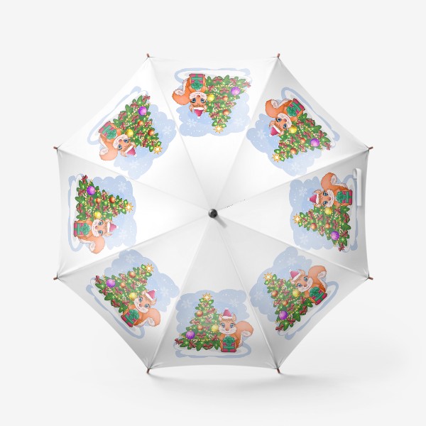 Зонт «Белка с подарком в шапке Санты возле елки)»
