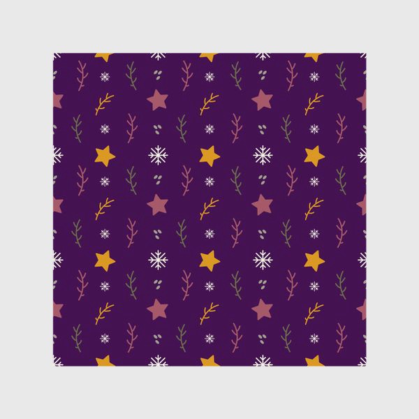 Шторы «Зимний узор из звезд, снежинок и веточек на фиолетовом фоне»