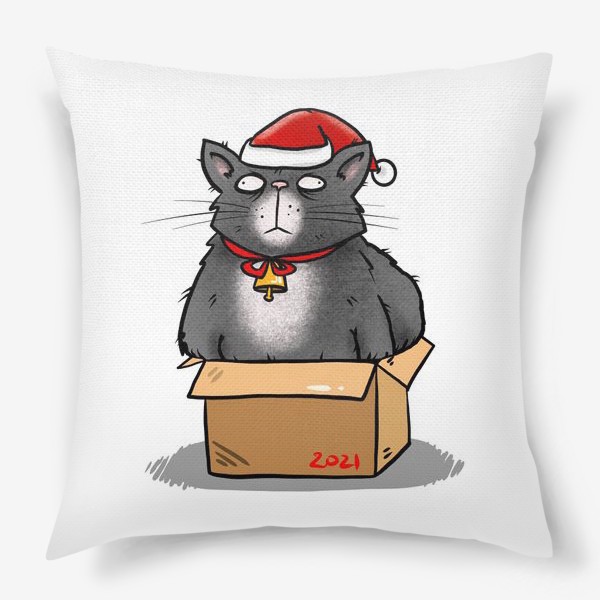 Подушка «Новогодний кот в шапке деда мороза »