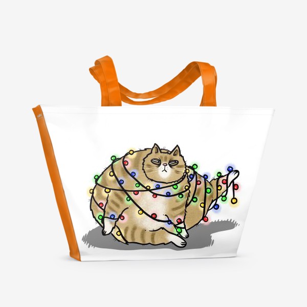 Пляжная сумка «Кот запутался в гирлянде »