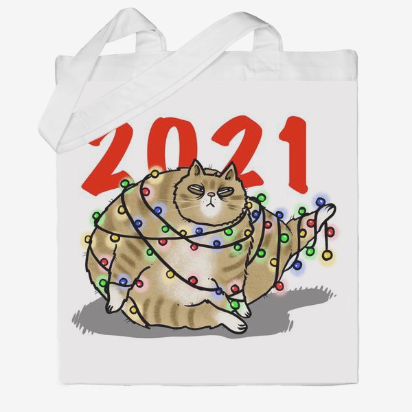 Сумка хб «Кот и гирлянда.2021»