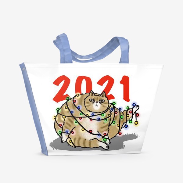 Пляжная сумка «Кот и гирлянда.2021»