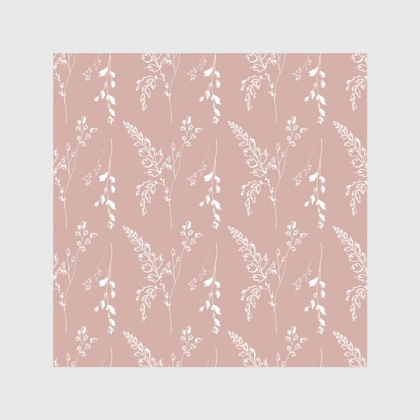Скатерть «Нежный контур летних цветов и трав белый на пыльно розовом»