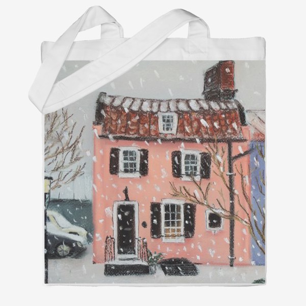Сумка хб «Розовый дом Архитектура Зимний городской пейзаж»